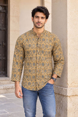 Green Full Sleeve Kalamkari Print Raglan Men's Shirt 10077843