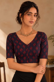 Maroon Indigo Hand Block Printed Cotton Blouse 10078139