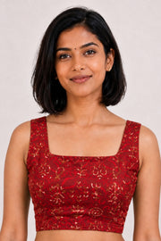Red Ajrakh Printed Mashru Blouse 10061062