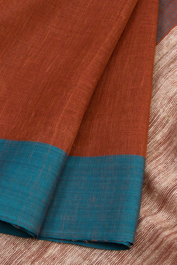 Brown Handloom Linen Saree 10061876