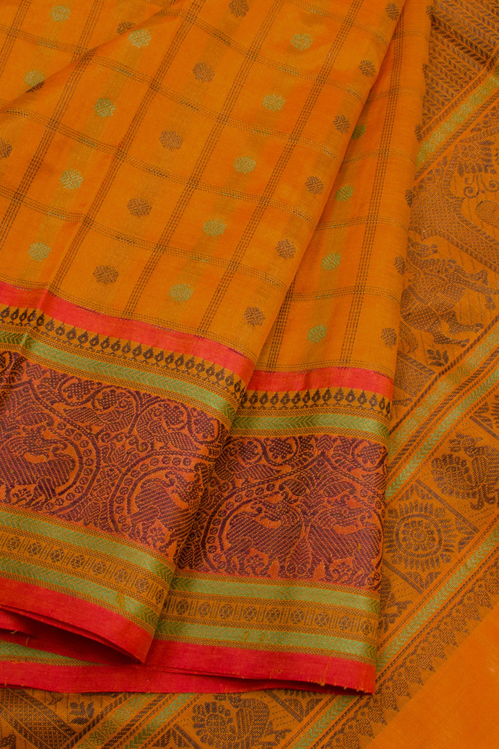 Rusty Orange Handloom Kanchi Silk Cotton Saree 10061314