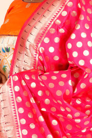 Orange Handcrafted Paithani Lehenga - 10065962