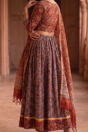 Maroon Hand Block Printed Cotton Chaniya Choli With Kota Doria Dupatta 10066322