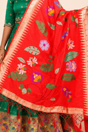 Green Handcrafted Paithani Lehenga - 10064745