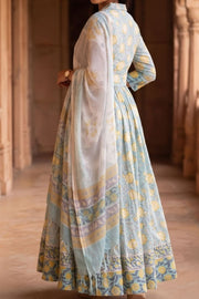 Blue Hand Block Printed Chaniya Choli With Kota Doria Dupatta 10066335