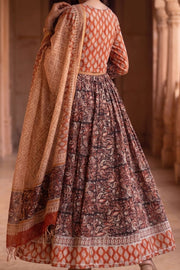 Red Hand Block Printed Cotton Chaniya Choli With Kota Doria Dupatta 10066323
