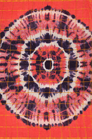 Orange and Navy Blue Checked Tie-Dye Sungudi Cotton Saree 10078009
