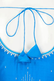 Copper Sulphate Blue Aari Embroidered Kanjivaram Silk Blouse - 10064340