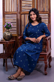 Cerulean Blue Hand Block Cotton Kurta 10062655