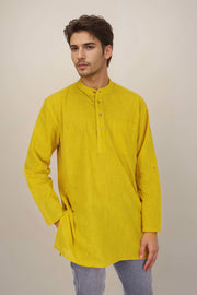 Yellow Full Sleeve Slub Cotton Solid Style Men's Kurta 10074250
