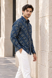 Green Full Sleeve Jahota Printed Cotton Mens Shirt 10073160