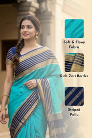 Aqua Blue Semi Mysore Crepe Silk Saree 10077830  