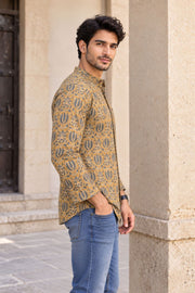 Green Full Sleeve Kalamkari Print Raglan Men's Shirt 10077843