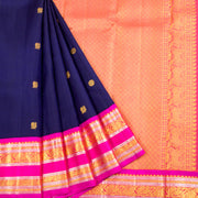 Navy Blue Pure Zari Korvai Kanjivaram Silk Saree 10062493