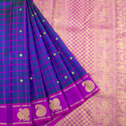 MS Blue and Green Double Colour Pure Zari Kanjivaram Silk Saree 10062494