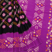 Black Handcrafted Bandhani Mulmul Cotton Saree 10062526
