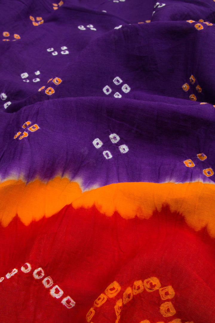 Royal Purple Handcrafted Bandhani Mulmul Cotton Saree 10062547