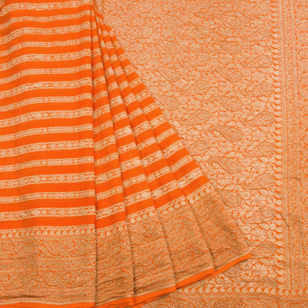 Flame Orange Handloom Khaddi Banarasi Chiffon Saree 10062765