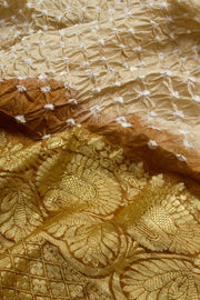 Cream Kanjivaram Pure Silk Bandhani Saree 10062802