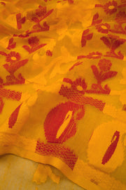 Golden Yellow Handloom Jamdani Style Cotton Saree 10062819