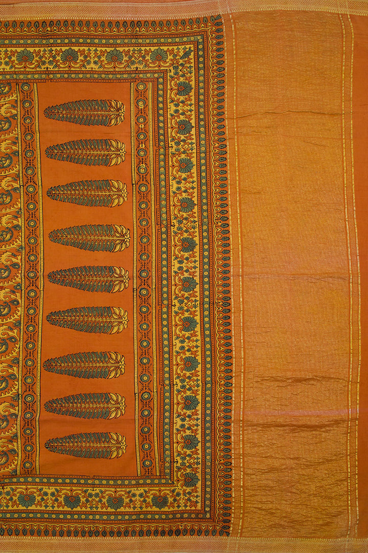 Burnt Orange Ajrakh Mangalgiri Cotton Saree 10062886