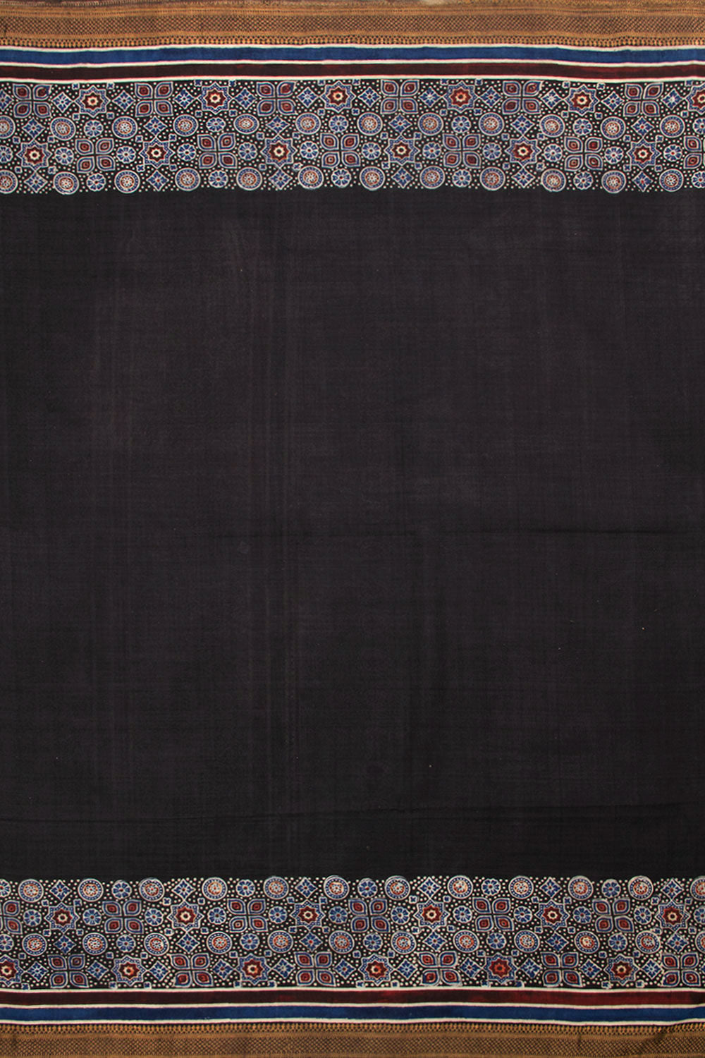 Smoky Black Ajrakh Printed Mangalgiri Cotton Saree 10062890