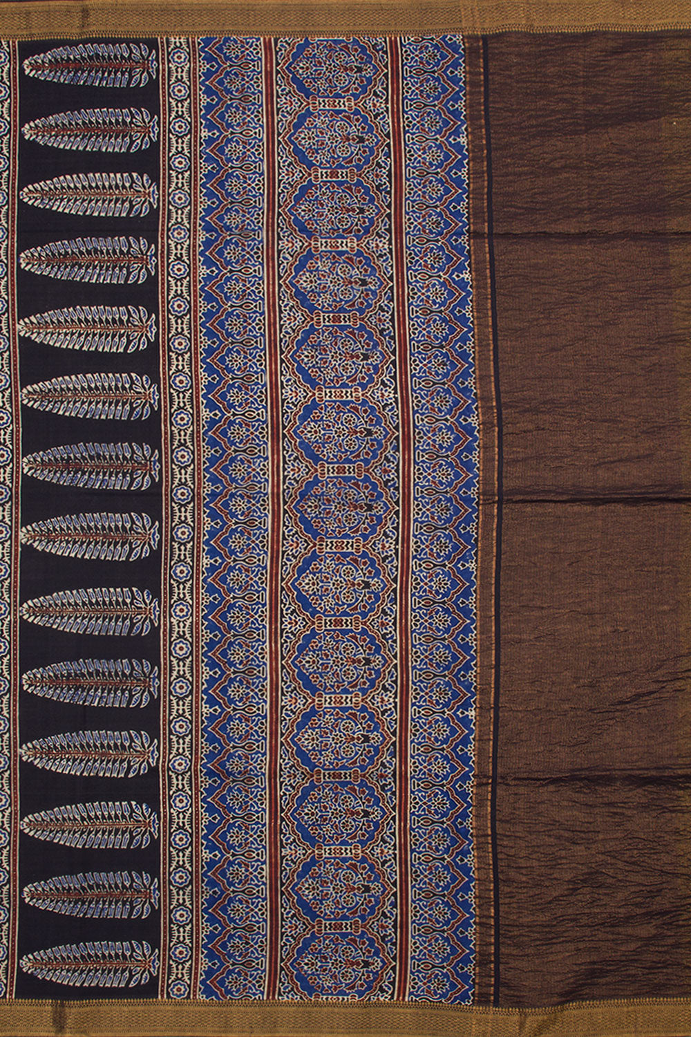 Black Ajrakh Printed Mangalgiri Cotton Saree 10062899