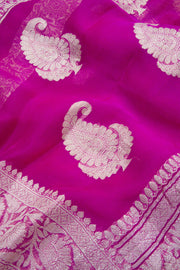 Hot Pink Handloom Khaddi Banarasi Chiffon Saree 10062975