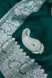 Forest Green Handloom Khaddi Banarasi Chiffon Saree 10062982