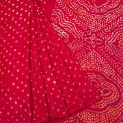 Chilli Red Handcrafted Bandhani Cotton Saree 10062993