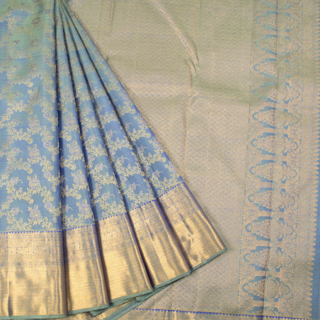 Greyish Blue Pure Zari Kanjivaram Bridal Silk Saree 10063067