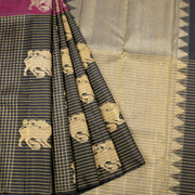 Black Half and Half Pure Zari Kanjivaram Silk Saree 10063149