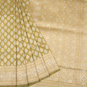 Light Olive Green Handloom Banarasi Katan Silk Saree 10063207