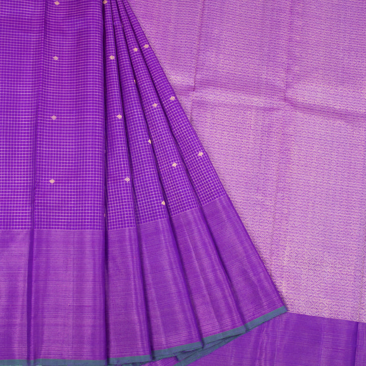 French Violet Pure Zari Kanjivaram Silk Saree 10063365