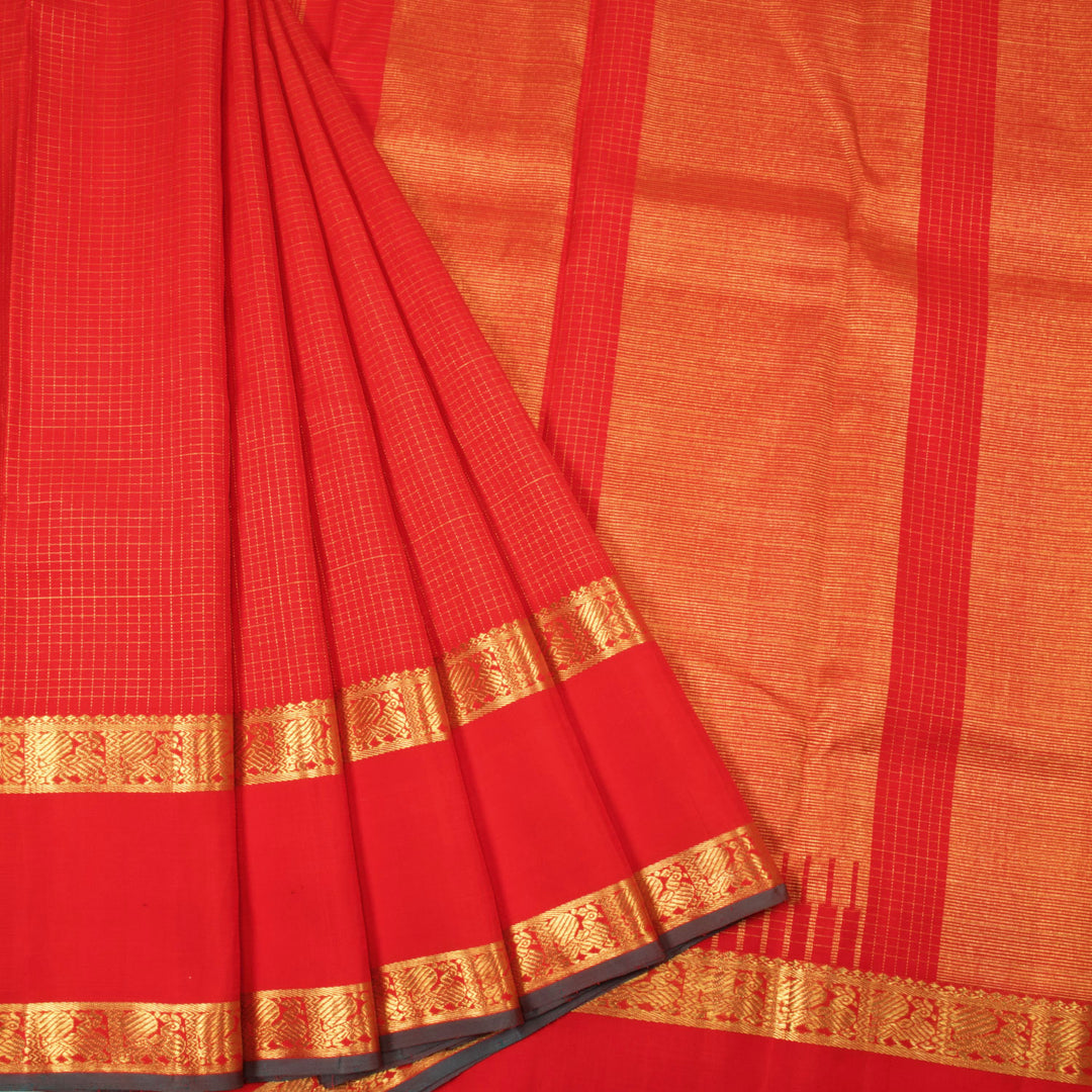 Chilli Red Pure Zari Bridal Kanjivaram Silk Saree 10063368