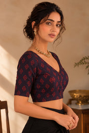 Maroon Indigo Hand Block Printed Cotton Blouse 10078139