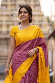 Byzantine Purple Pure Zari Korvai Kanjivaram Silk Saree 10063072