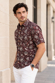 Black Half Sleeve Jahota Printed Cotton Mens Shirt  10074312