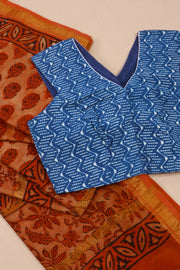 Blue Indigo Dabu Printed Cotton Blouse 10068118