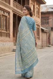 Blue and Red Kani Printed Silk Saree 10077875