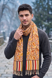 Yellow Kani Printed Soft Silk Unisex Stole 10077882