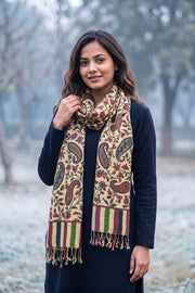Beige Kani Printed Silk Unisex Stole 10077881