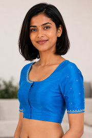Copper Sulphate Blue Aari Embroidered Kanjivaram Silk Blouse 10077756