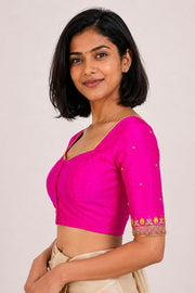 Pink Aari Embroidered Tussar Silk Blouse 10077738