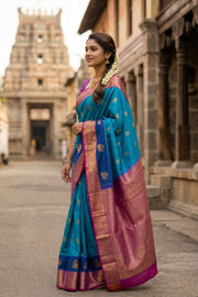 Anandha Blue Kanjivaram Silk Saree with Floral Border 10078187