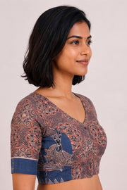 Blue Ajrakh Printed Patch Work Cotton Blouse 10068149