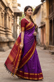 Voilet Korvai Kanjivaram Silk Saree with Retta Pettu Border 10078176