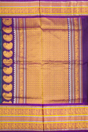 Teal Green Gadwal Kuttu Handloom Silk Saree With Violet Peacock Border 10077201