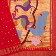 Scarlet Red Handloom Paithani Cotton Saree 10062501