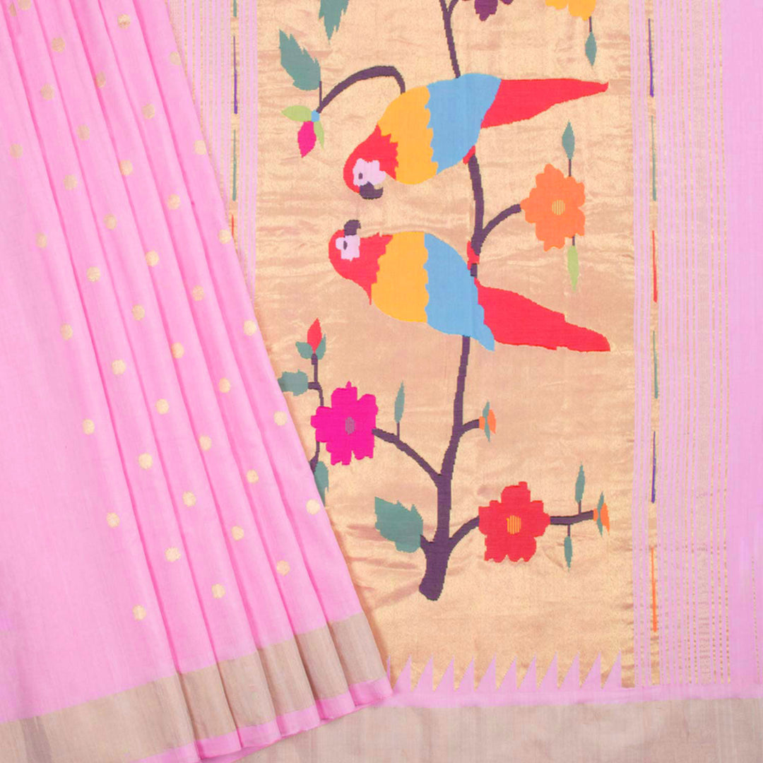 Powder Pink Handloom Paithani Cotton Saree 10062502